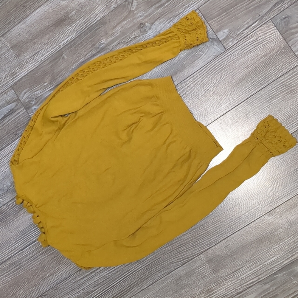 Zara Mustard Yellow Ruffled Knit Sweater S - Picture 6 of 7